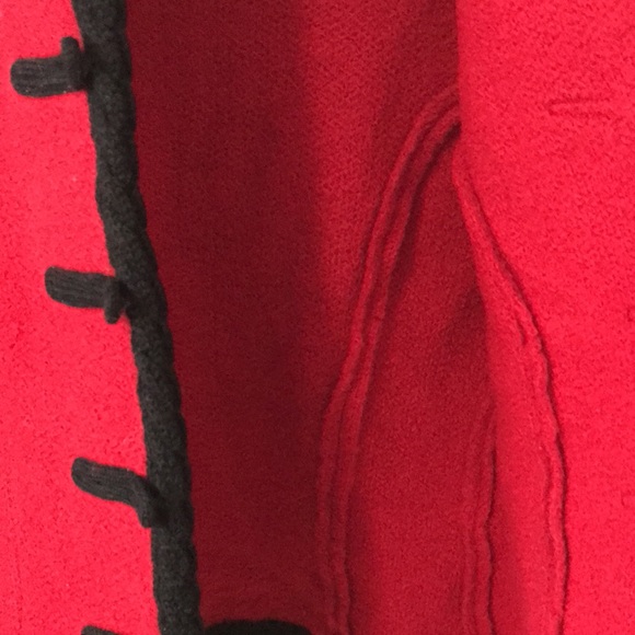 Red Black Floral Pure Vegan Wool Cardigan Size 8 - Picture 9 of 11